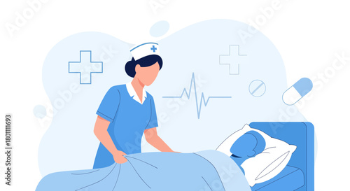 Caring Nurse Comforts Patient, Assisting Recovery, Focused On Providing Assistance