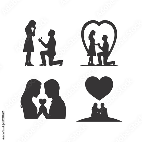 Love themed couple silhouette set for romantic artwork