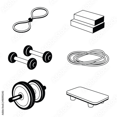 Fitness Equipment Icons Set Vector Line Art Graphics exercise workout