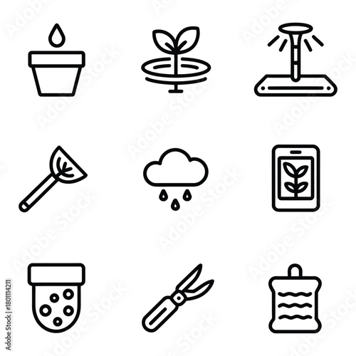 Plant Care and Growth Icons Set on White Background vector illustration