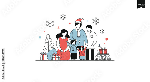 Happy Family Celebrating Christmas Together, Illustration for Holiday Greetings, Cards, and Festive Designs, Suitable for Advertising and Marketing Materials