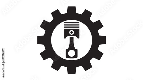 Piston inside a gear vector icon simple flat design for engineering and automotive industry applications