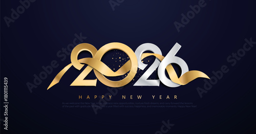 happy new year 2026 luxury background design with 2026 3d numbers and ribbon. creative vector illustration for banner, poster, invitation.