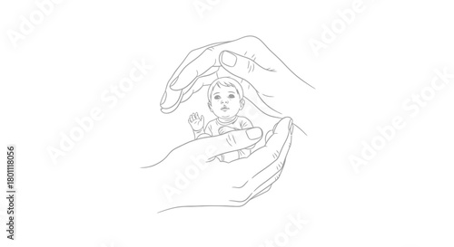 Protective Hands Embracing a Newborn Baby, Symbolizing Care, Love and Safety for Infant Health and Parental Guidance in Early Childhood Development