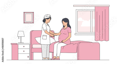 Medical Professional Caring For Expectant Mother In A Calm Hospital Room Setting
