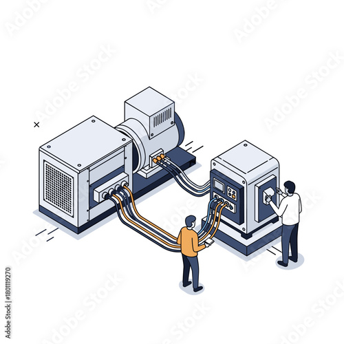Engineers configuring industrial machinery and electrical power systems for efficient operation.