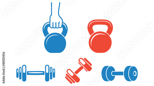 Fitness gym equipment icons set