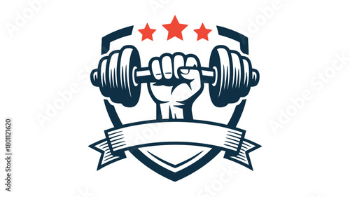 Hand holding dumbbell strength logo
