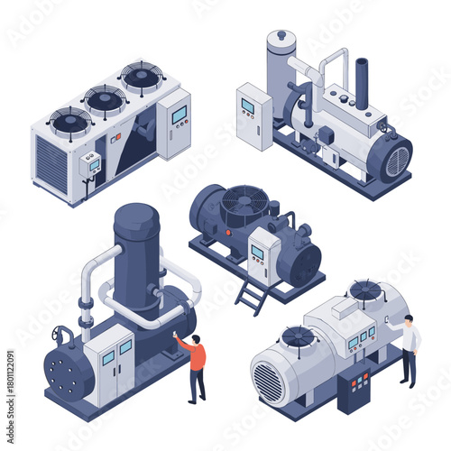 Industrial refrigeration units and cooling systems for various applications.