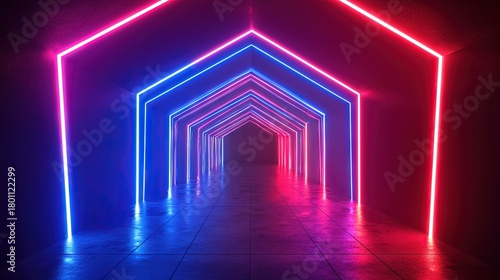 Fototapeta Naklejka Na Ścianę i Meble -  Neon light tunnel with vibrant colors.
