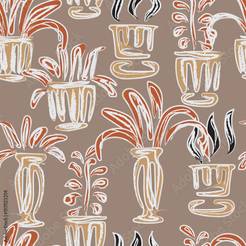 Neutral Colour Abstract Floral Seamless Pattern Design