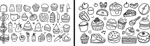  fast food doodle pack, burger and fries sketch, snacks illustration vector, black and white meal drawing, minimal kitchen elements, restaurant sketch art, dining theme concept, foodie cravings artwor