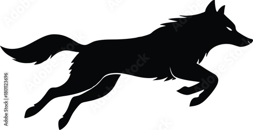Silhouette of a Running Wolf – Wild Animal Illustration on White Background