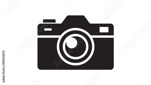 Black camera icon simple flat vector design isolated on white background for photography and videography projects