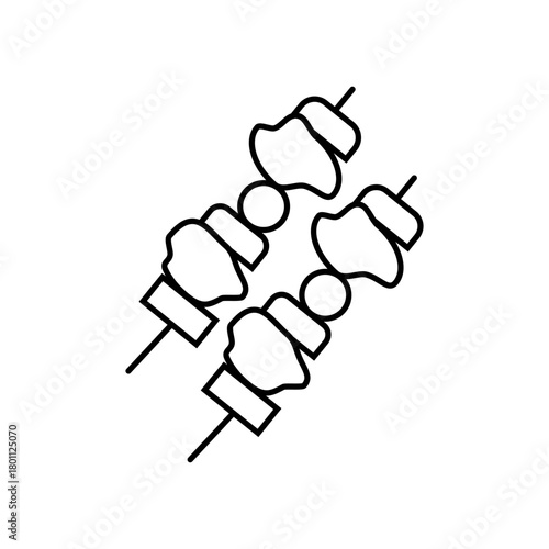 Vector shashlik icon. Meat. Black and white, doodle and cartoon style. Top view. Can be used in mobile apps, websites, and advertising.
