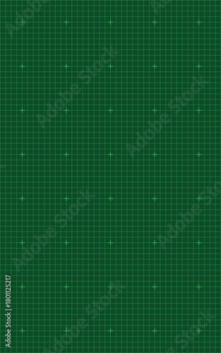 Green digital grid pattern with light green crosses ideal for schematic layouts, military interface backgrounds, science fiction themes, or digital display templates with technical accuracy