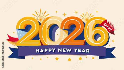 Happy new year 2026 celebration with fireworks and festive decorations