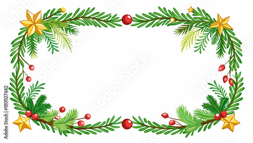 Festive christmas garland border with stars and berries