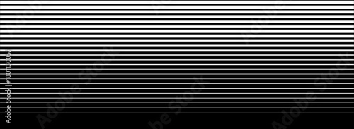 Line halftone gradation texture. Fading horizontal stripe gradient background. Repeating pattern backdrop. Black parallel thin to thick lines backdrop for overlay, print, cover, graphic design. Eps10