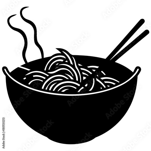 Pad Thai Shrimp Wok Silhouette Vector