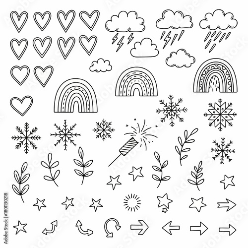 Winter Weather and Arrow Doodle Set
