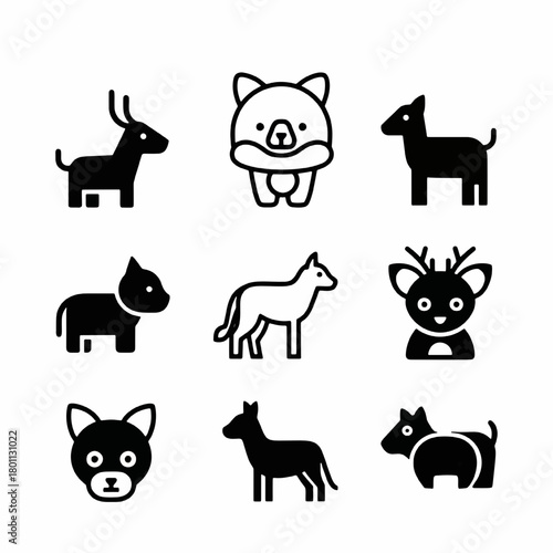 Abstract Minimalist Black Animal Icons Set