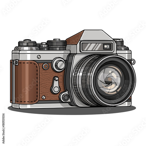 Vintage Camera with Detailed Lens and Classic Design Elements.
