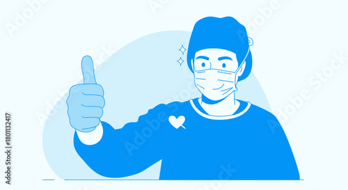 Medical Professional Wearing Mask and Showing Thumbs Up in Vector Illustration