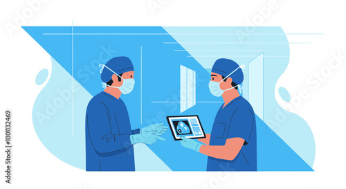 Medical Professionals Analyze Digital Scan Information Of Patient In Hospital Setting.