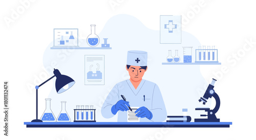 Medical Professional Working On Scientific Research In A Sterile Laboratory Environment
