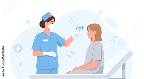Medical Professional Checks Patient's Temperature with Digital Thermometer in Hospital Examination