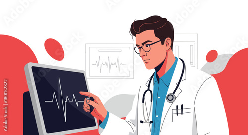 Medical Professional Examining Cardiac Rhythm on Monitor Display for Diagnosis and Analysis
