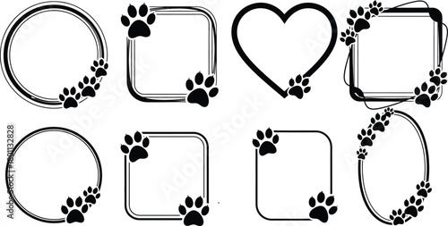Collection of decorative frames with paw prints for pets