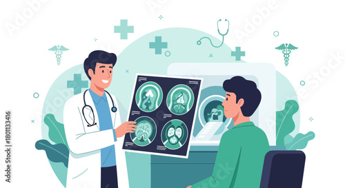 Medical Professional Explaining Radiological Examination Results in a Healthcare Environment