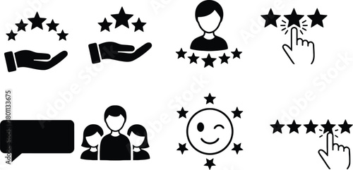 Customer satisfaction and feedback icons with stars and people