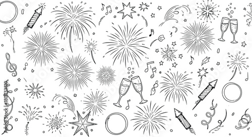 Festive fireworks celebration with champagne and confetti pattern