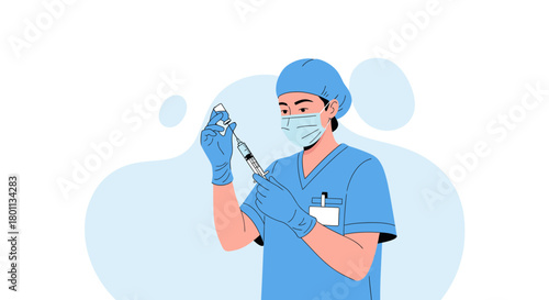 Medical Professional Preparing Syringe for Injection with Vaccine in Illustrations