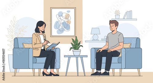 Therapist Conversing With Patient During Therapy Session For Mental Wellness Solutions