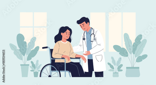 Medical Professional Providing Care To a Wheelchair User In A Calming And Indoor Setting