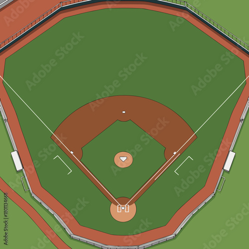 Overhead View of a Baseball Field Diagram.