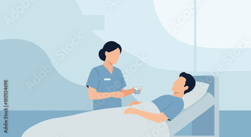 Medical Professional Providing Medication to Patient in a Hospital Bed Setting