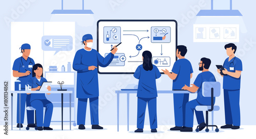 Medical Professionals Collaborating During a Presentation in a Sterile Environment Setting