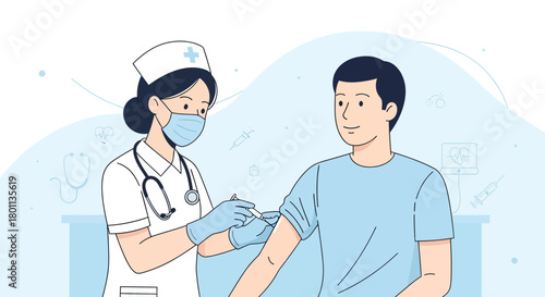 Vaccination By Nurse: A Person Receiving a Shot, Health and Medical Concept Illustration