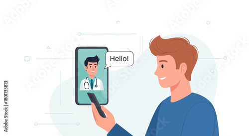 Online Medical Consultation Depicted: A Patient Interacting with a Doctor via Telemedicine