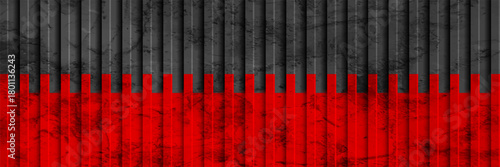 Grunge stone texture on the red and black striped geometric pattern. Vector abstract grungy banner with contrast stripes