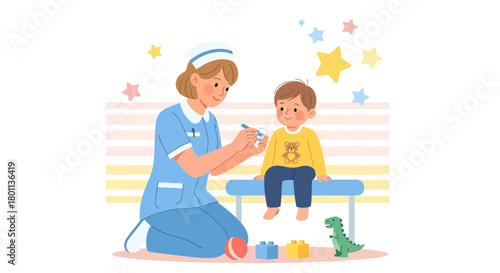 Pediatrician Attending To A Young Patient While Preparing Medical Inspection