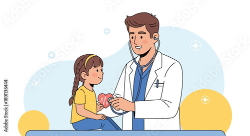 Pediatrician Checking Little Girl's Heartbeat Using Stethoscope In A Medical Examination