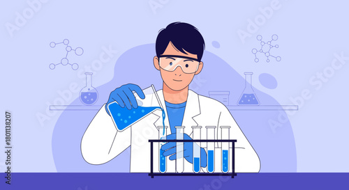 Scientist Performs Scientific Experimentation in a Lab While Diligently Working