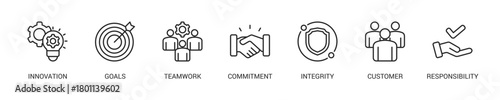 Core Values Line Icon Set For Web Banner. Vector Illustration Concept With Some Icons. Designed In Line Style