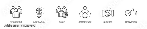 Team Building Line Icon Set For Web Banner. Vector Illustration Concept With Some Icons. Designed In Line Style